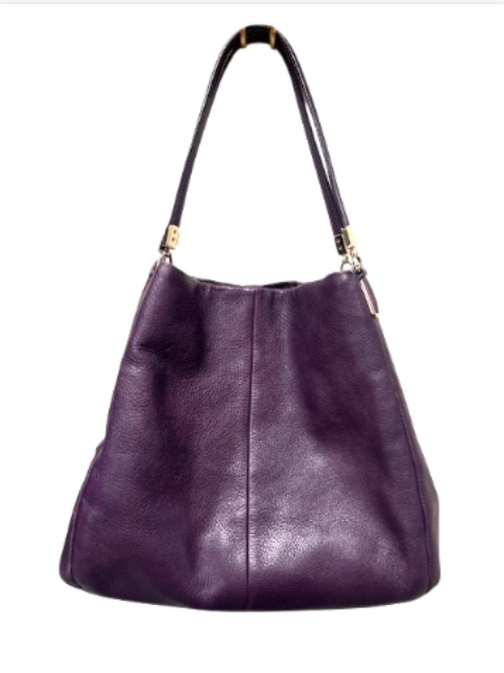 Coach Pebbled Leather Plum Tote Bag – Gold Hardware – Triple Compartment – EUC
